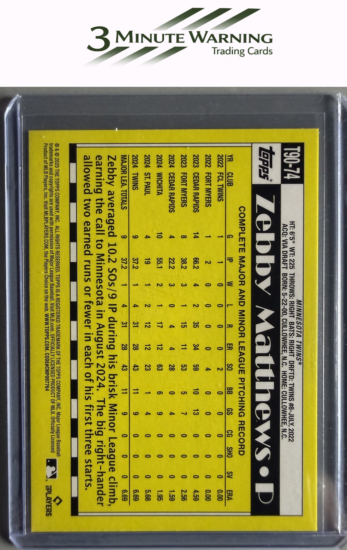 2025 Topps #T90-74 Zebby Matthews 1990 Topps Baseball 35th