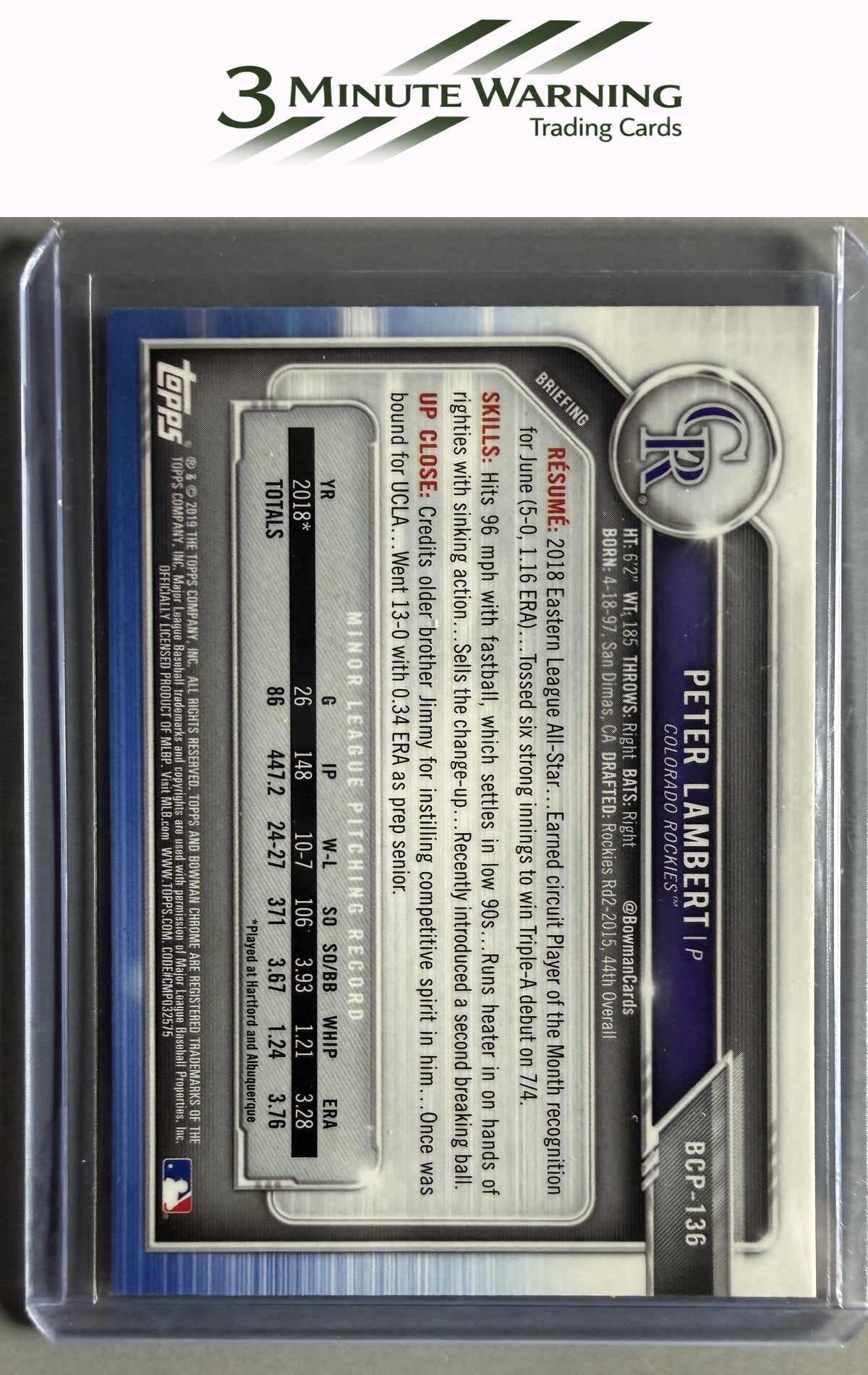 2019 Bowman #BCP-136 Peter Lambert Chrome Prospects
