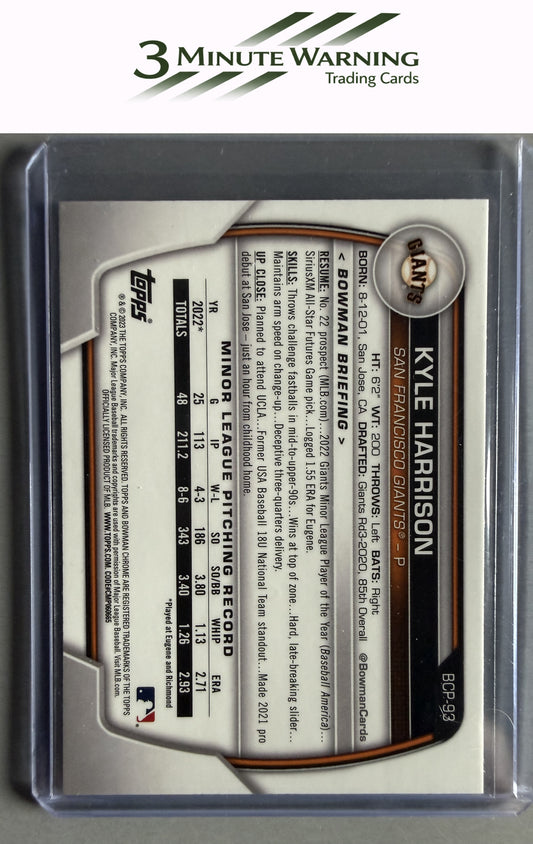 2023 Bowman #BCP-93 Kyle Harrison Chrome Prospects