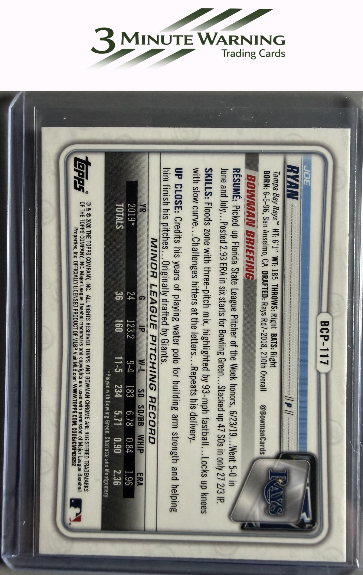 2020 Bowman #BCP-117 Joe Ryan Chrome Prospects