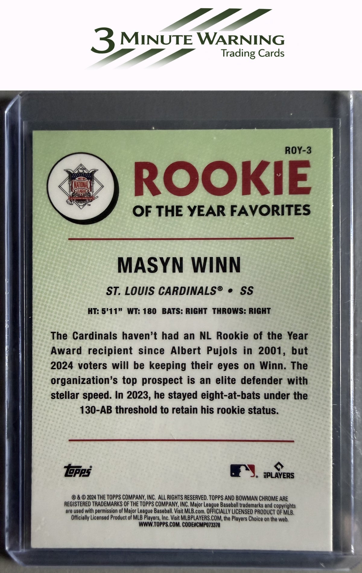 2024 Bowman #ROY-3 Masyn Winn Rookie of the Year Favorites Mojo Refractor