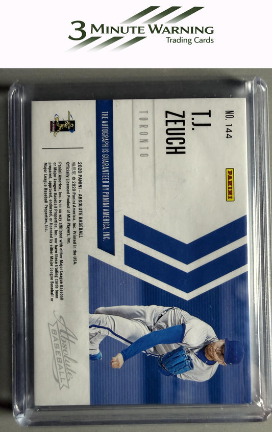 2020 Panini Absolute #144 T.J. Zeuch Rookie Baseball Material Sig Black #/125