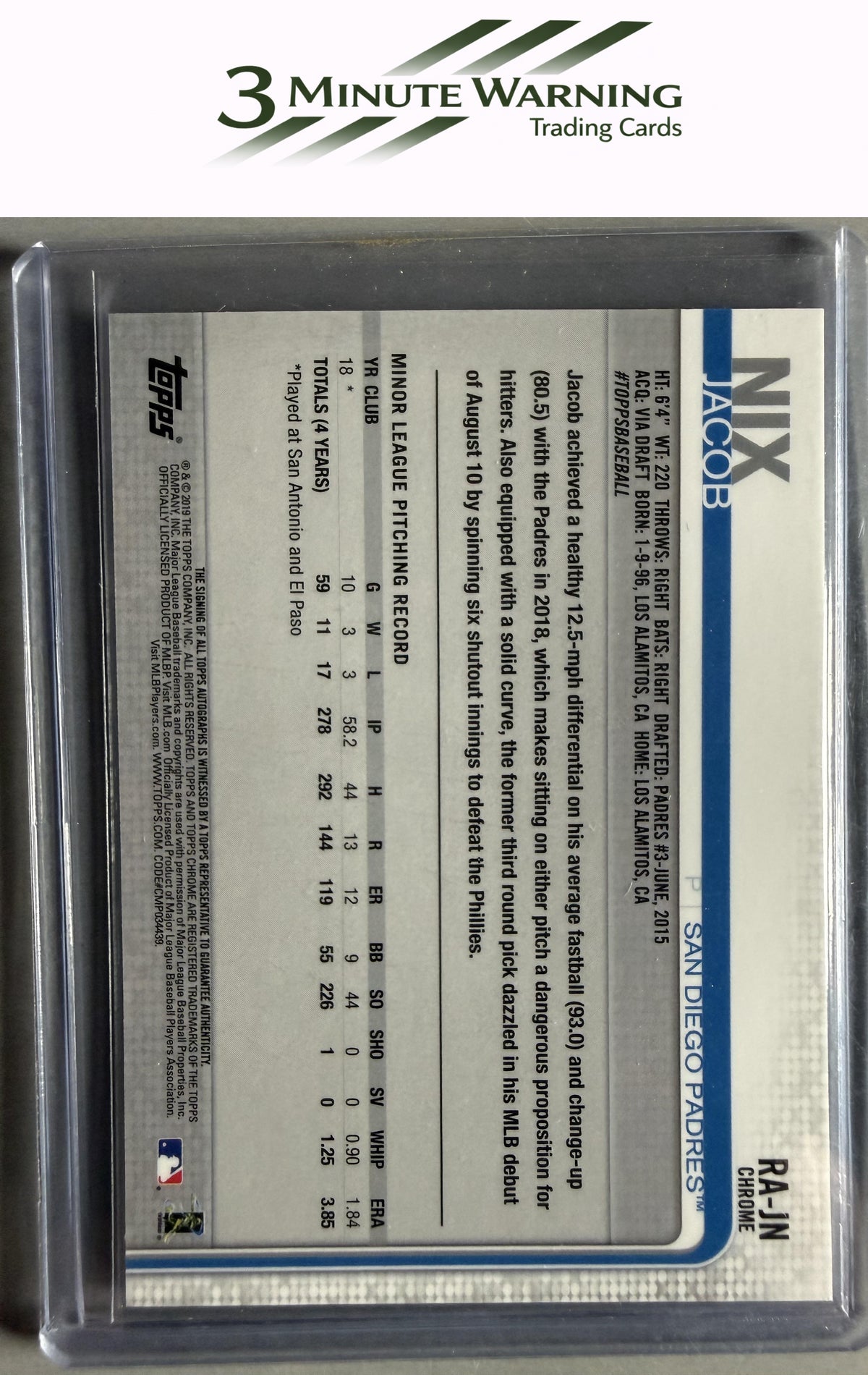 2019 Topps Chrome #RA-JN Jacob Nix Rookie Autographs