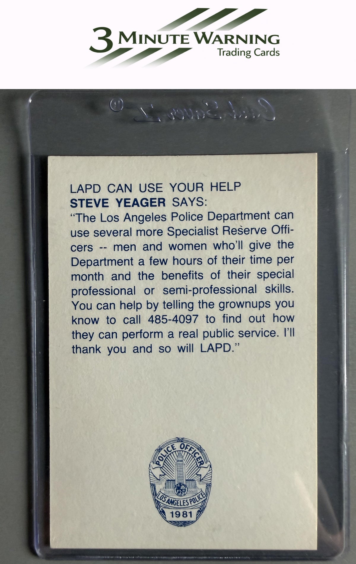 1981 Los Angeles Dodgers Police #NNO Steve Yeager
