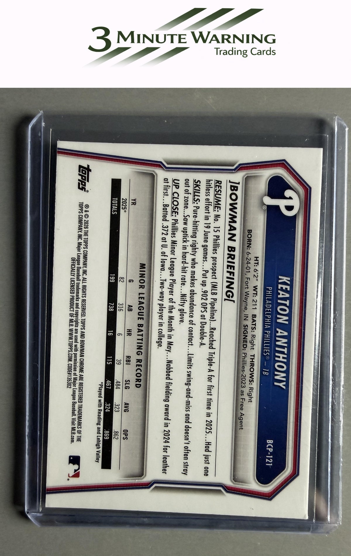 2026 Bowman #BCP-121 Keaton Anthony Chrome Prospects
