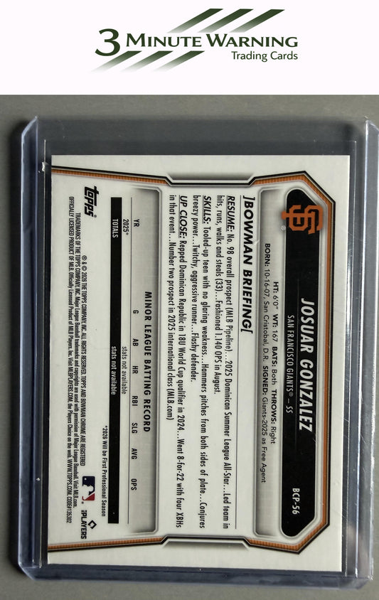 2026 Bowman #BCP-56 Josuar Gonzalez Chrome Prospects