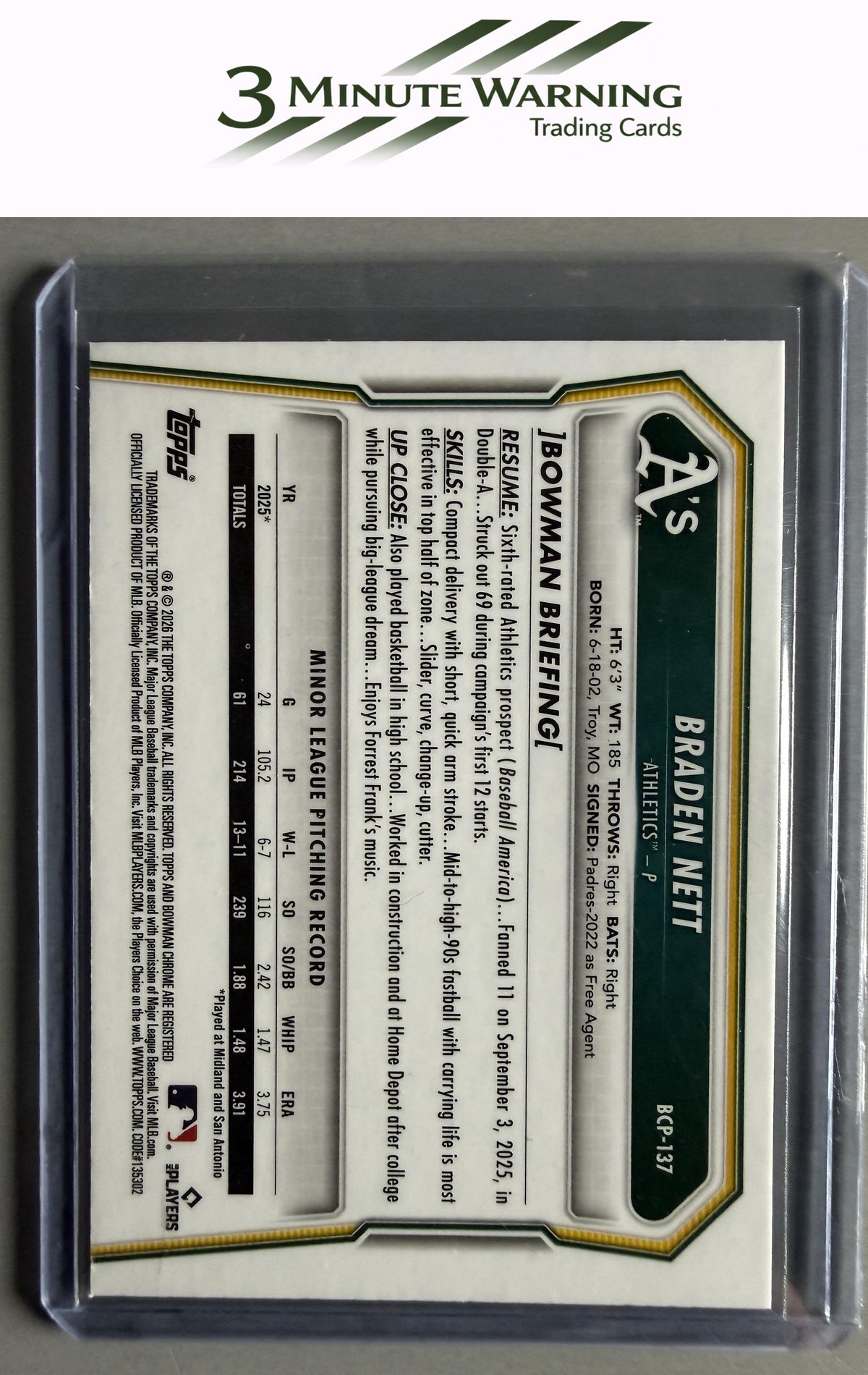 2026 Bowman #BCP-137 Braden Nett Chrome Prospects