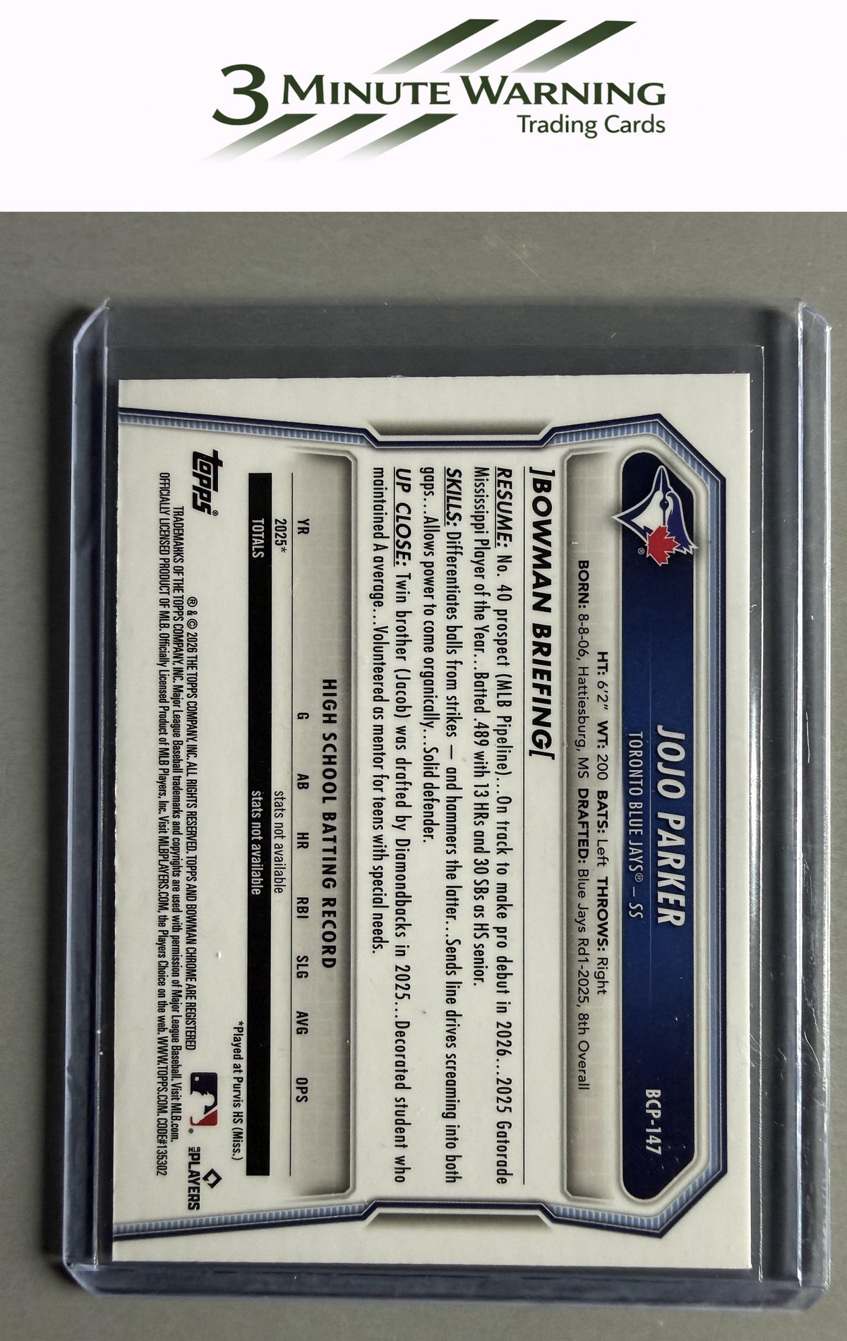 2026 Bowman #BCP-147 JoJo Parker Chrome Prospects