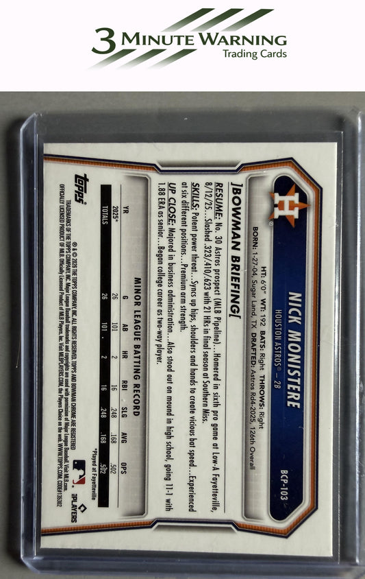 2026 Bowman #BCP-103 Nick Monistere Chrome Prospects