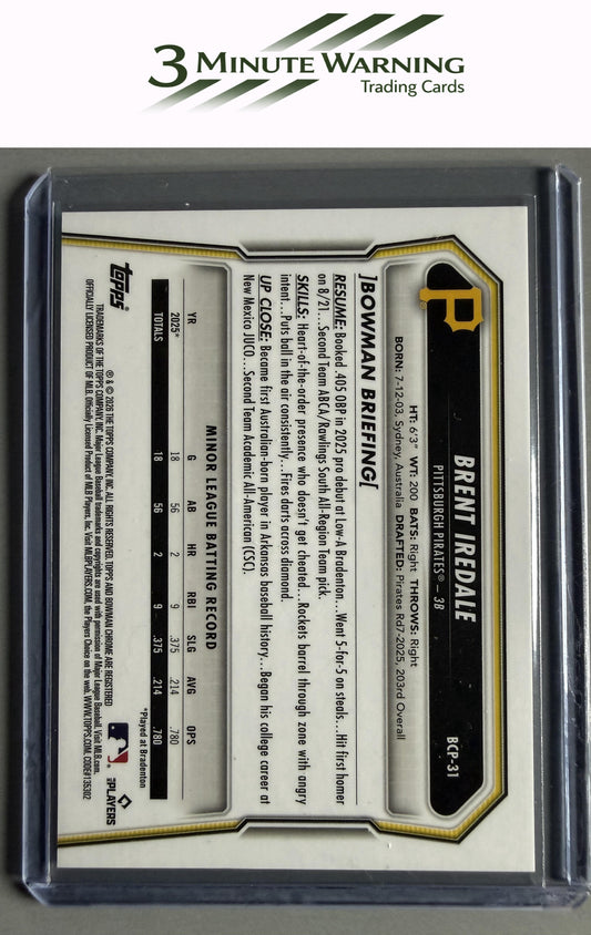 2026 Bowman #BCP-31 Brent Iredale Chrome Prospects Reptilian Refractor