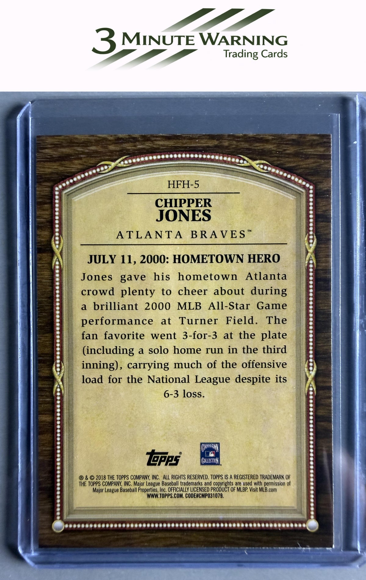 2018 Topps Update #HFH-5 Chipper Jones Hall of Famer Highlights : Legend
