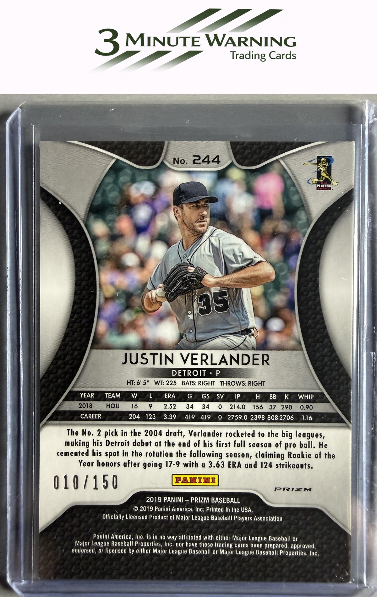2019 Panini Prizm #244 Justin Verlander Neon Orange Donut Circles Prizm #/150