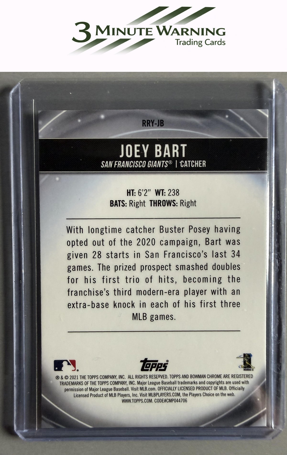 2021 Bowman #RRY-JB Joey Bart Chrome Rookie of the Year Favorites Mojo Refractor