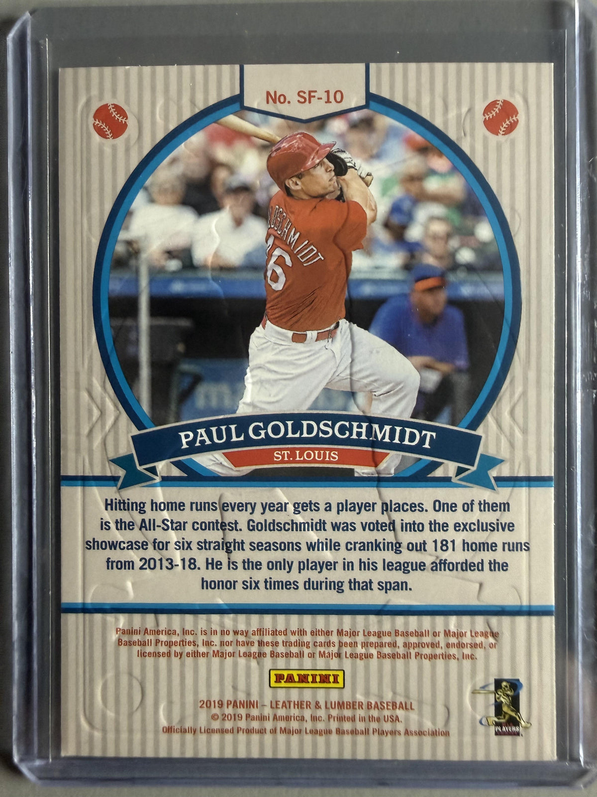 2019 Panini Leather & Lumber #SF-10 Paul Goldschmidt Slugfest