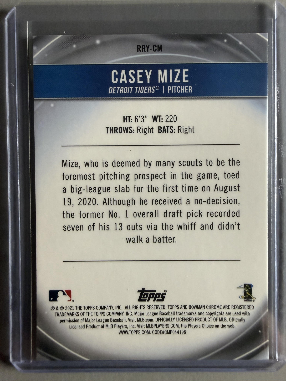 2021 Bowman #RRY-CM Casey Mize Chrome Rookie of the Year Favorites