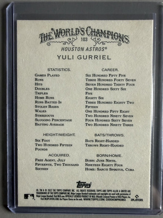 2022 Topps Allen & Ginter #103 Yuli Gurriel