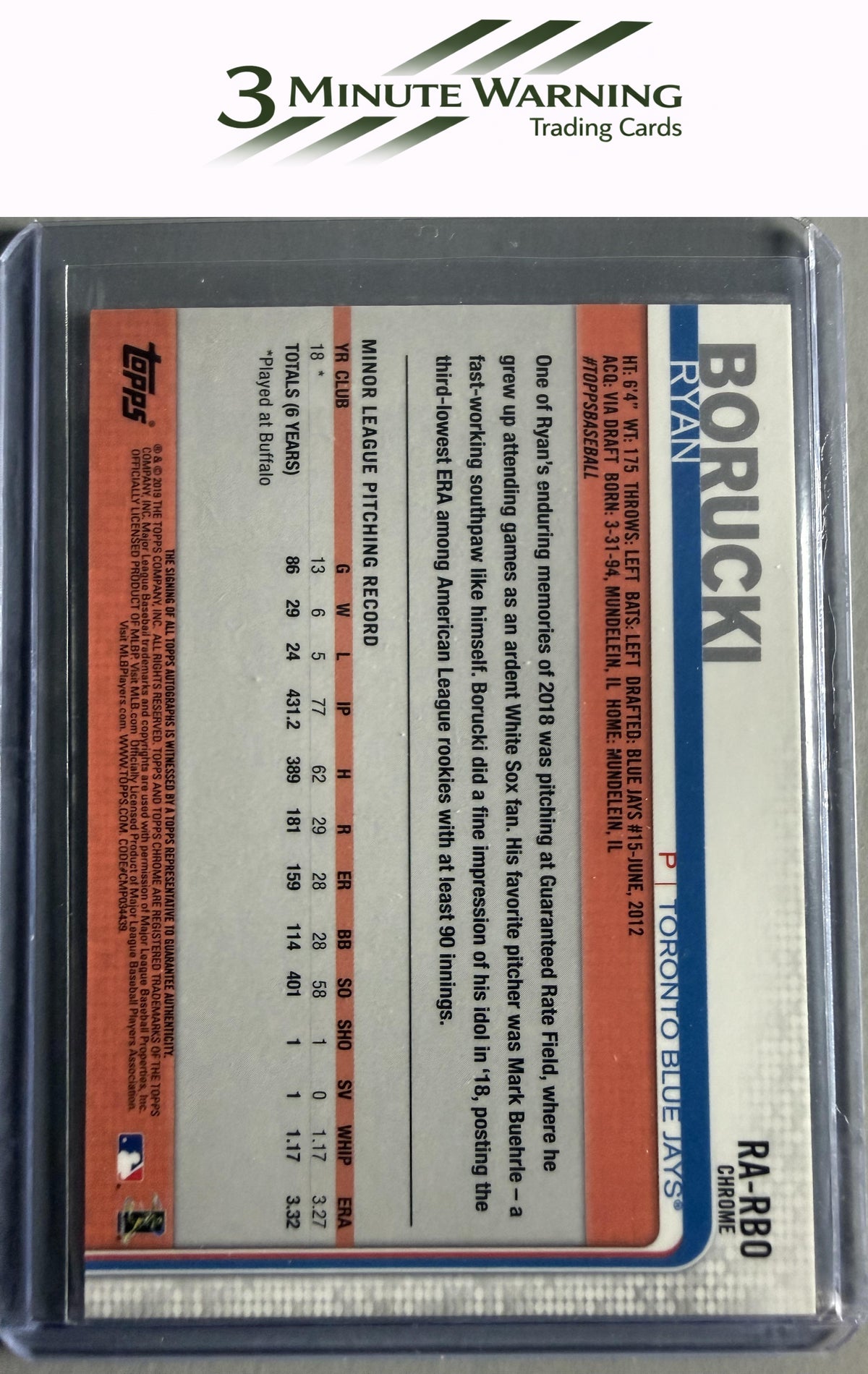 2019 Topps Chrome #RA-RBO Ryan Borucki Rookie Autographs