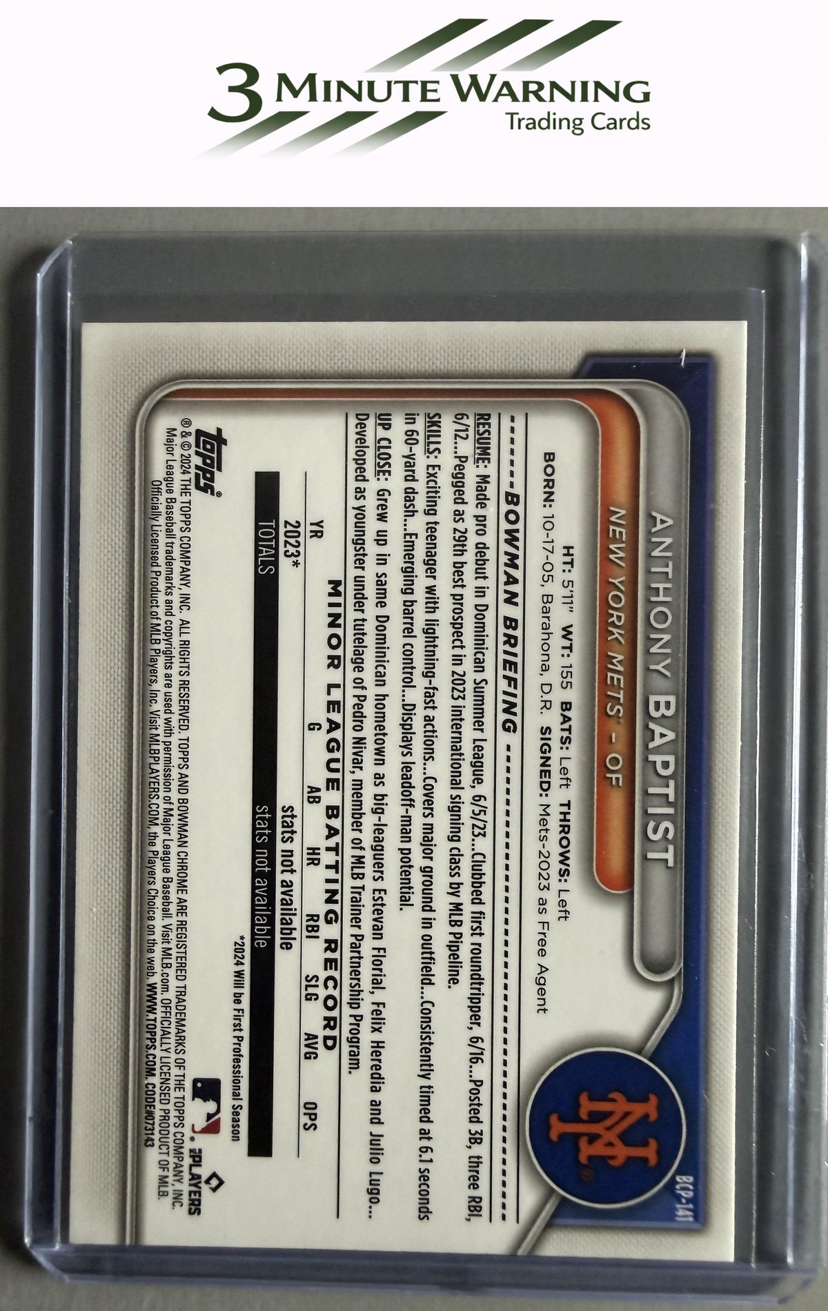 2024 Bowman #BCP-141 Anthony Baptist Chrome Prospects