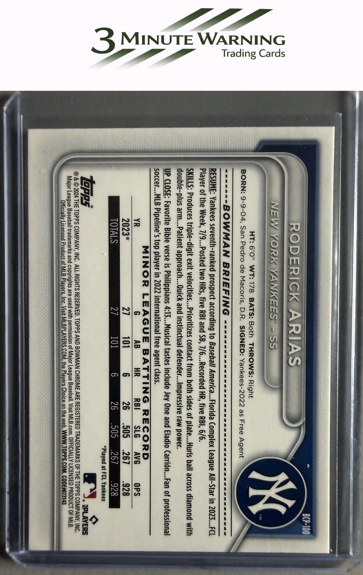 2024 Bowman #BCP-100 Roderick Arias Chrome Prospects