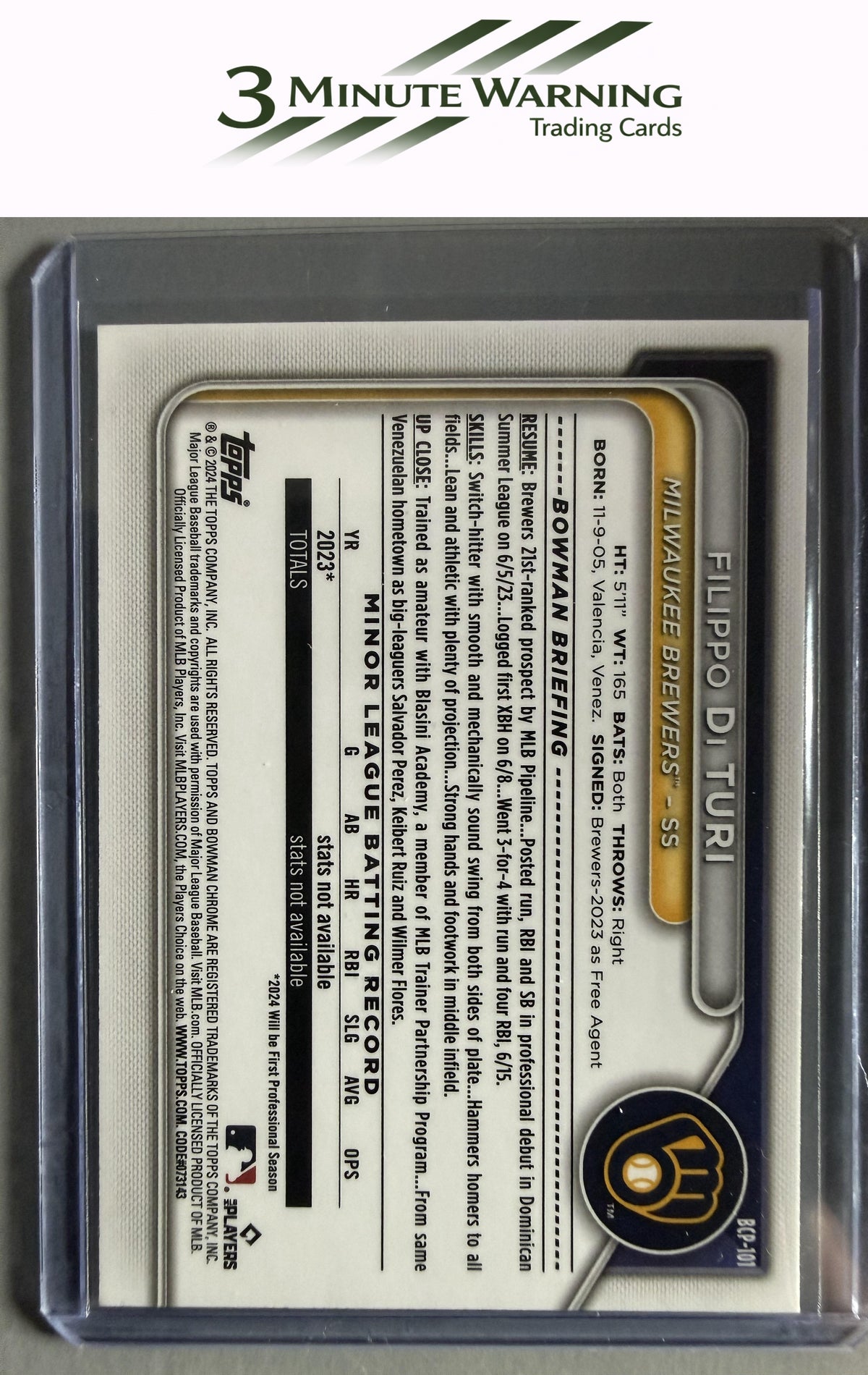 2024 Bowman #BCP-101 Filippo Di Turi Chrome Prospects