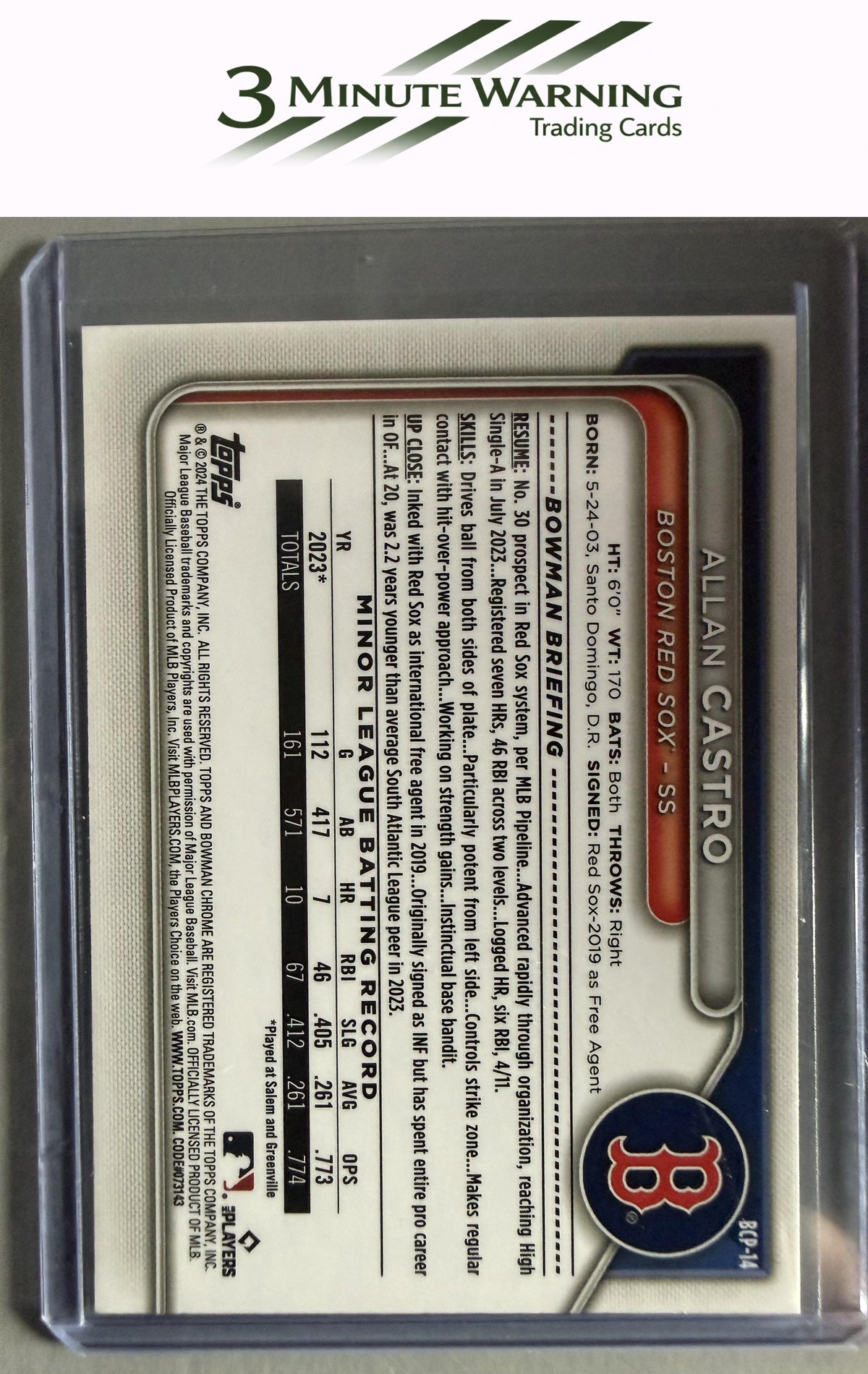 2024 Bowman #BCP-14 Allan Castro Chrome Prospects