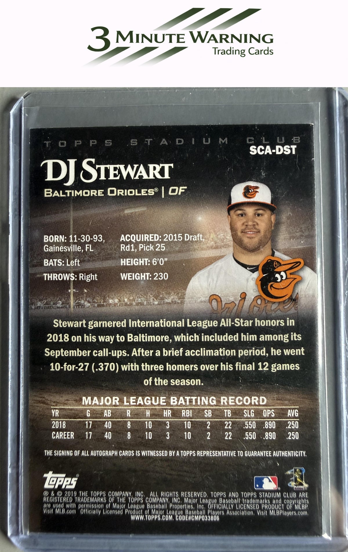 2019 Stadium Club #SCA-DST DJ Stewart Autographs