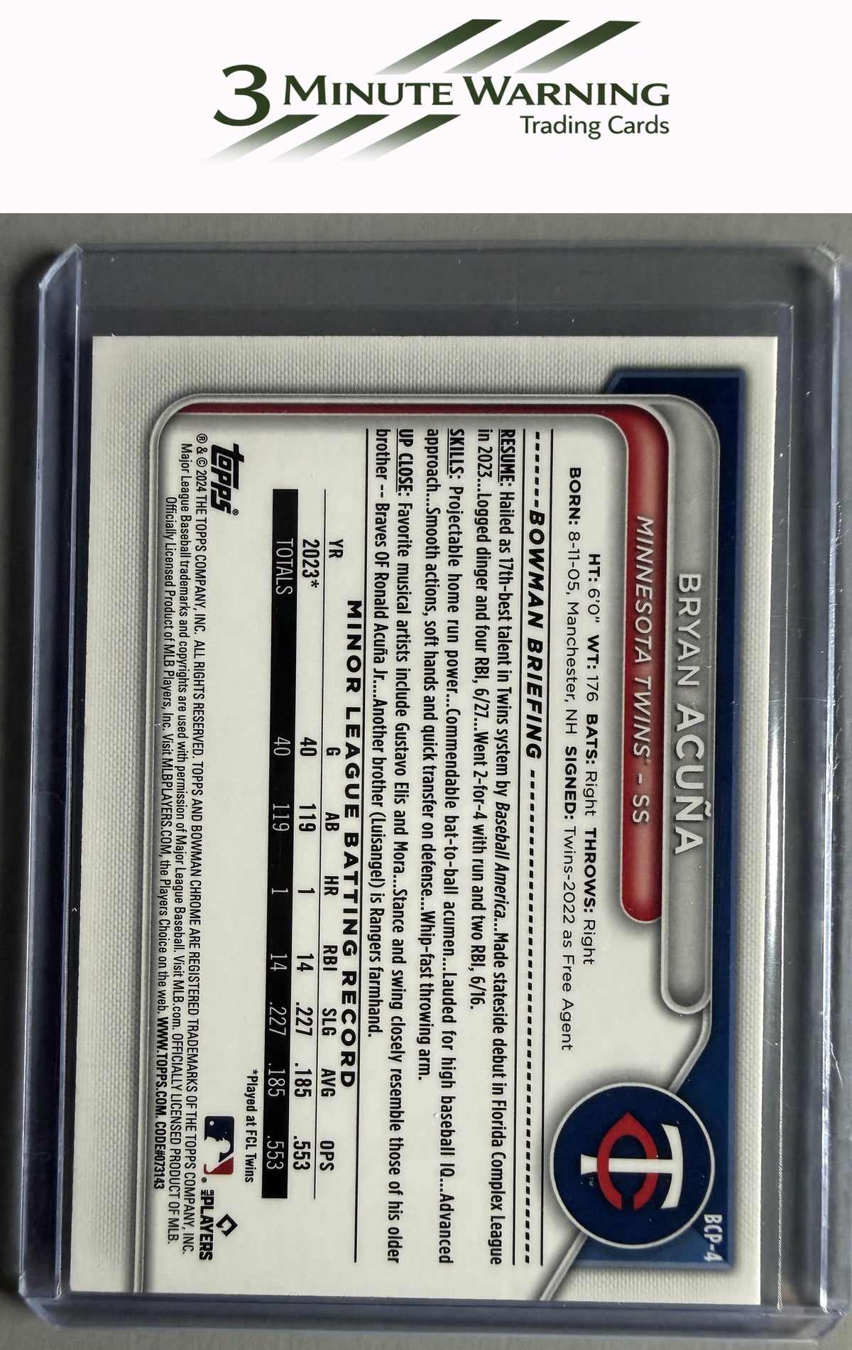 2024 Bowman #BCP-4 Bryan Acuna Chrome Prospects