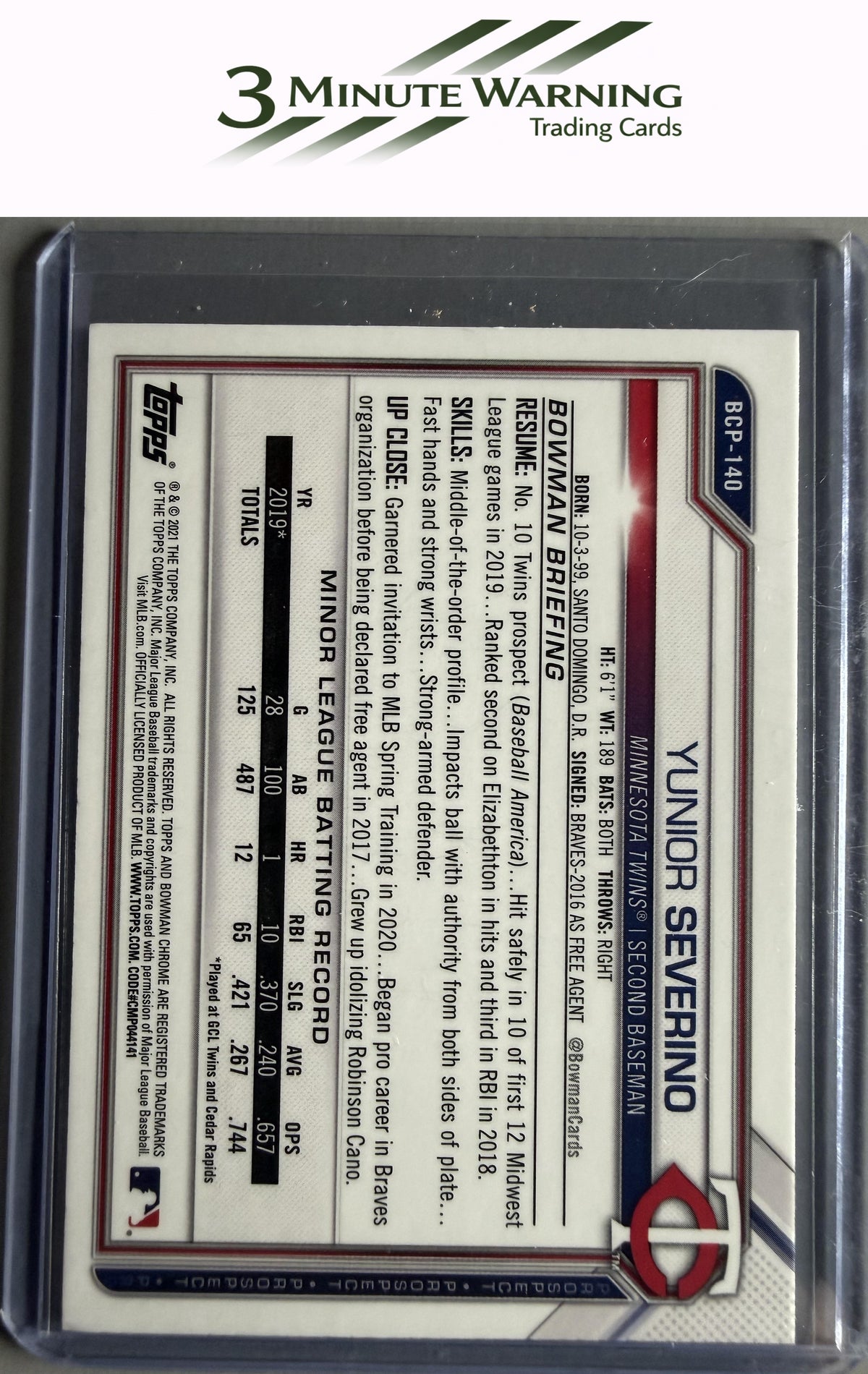 2021 Bowman #BCP-140 Yunior Severino Chrome Prospects