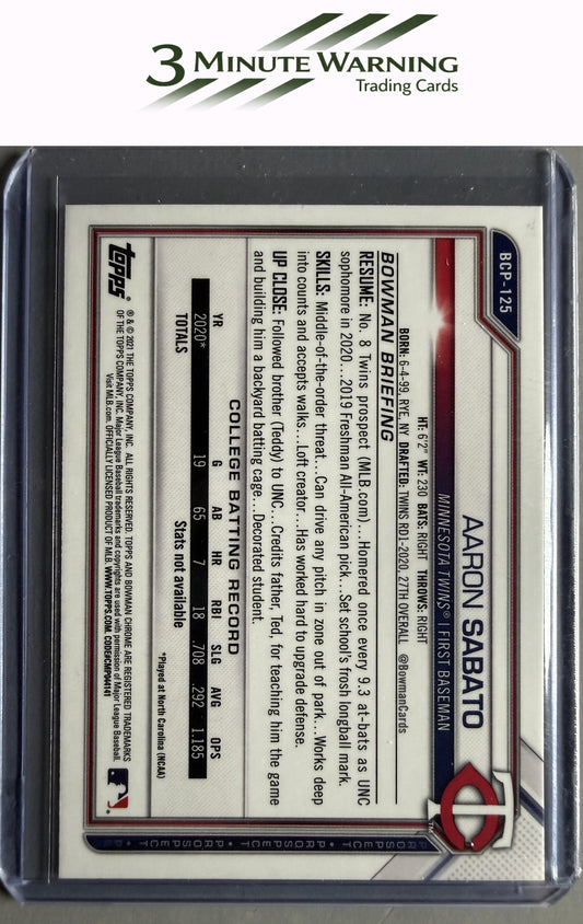 2021 Bowman #BCP-125 Aaron Sabato Chrome Prospects