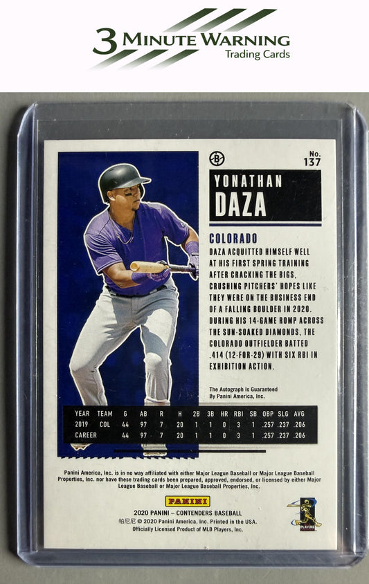 2020 Panini Contenders #137 Yonathan Daza Draft Ticket Red #/75