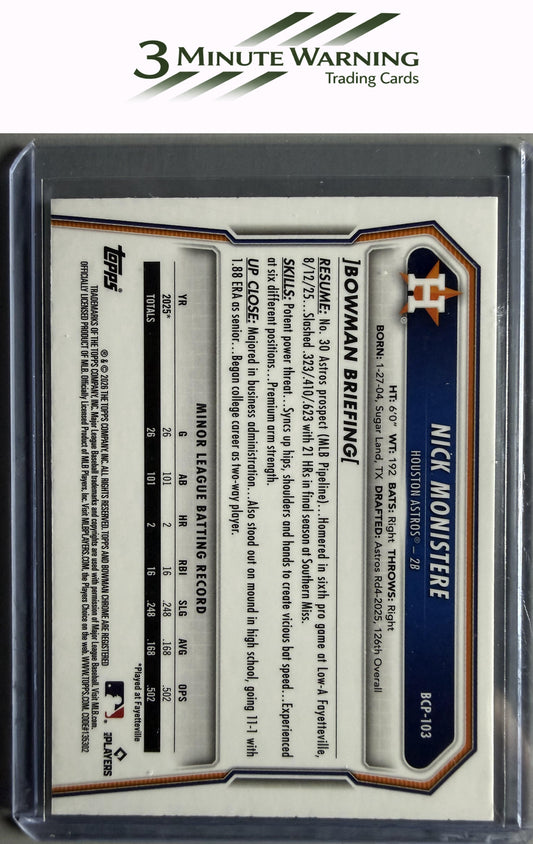 2026 Bowman #BCP-103 Nick Monistere Chrome Prospects Reptilian Refractor