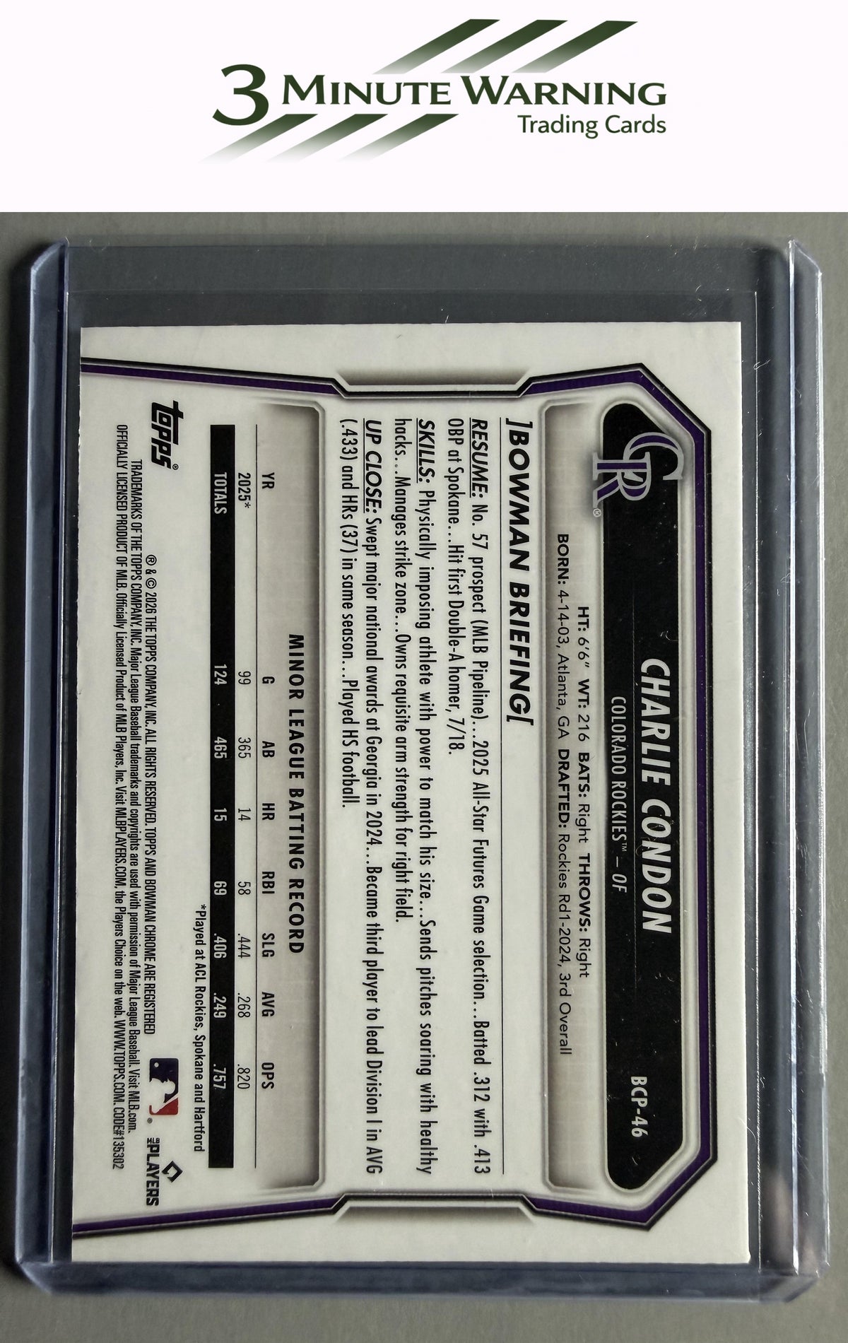 2026 Bowman #BCP-46 Charlie Condon Chrome Prospects