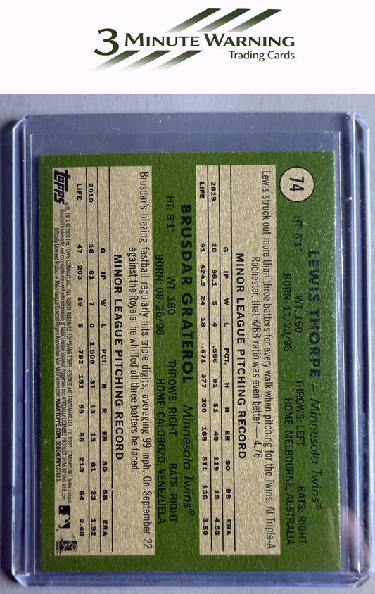 2020 Topps Heritage #74 Twins 2020 Rookie Stars (Lewis Thorpe / Brusdar Graterol)