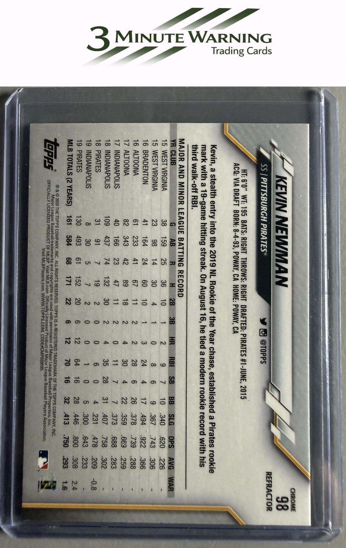2020 Topps Chrome #98 Kevin Newman Pink Refractor