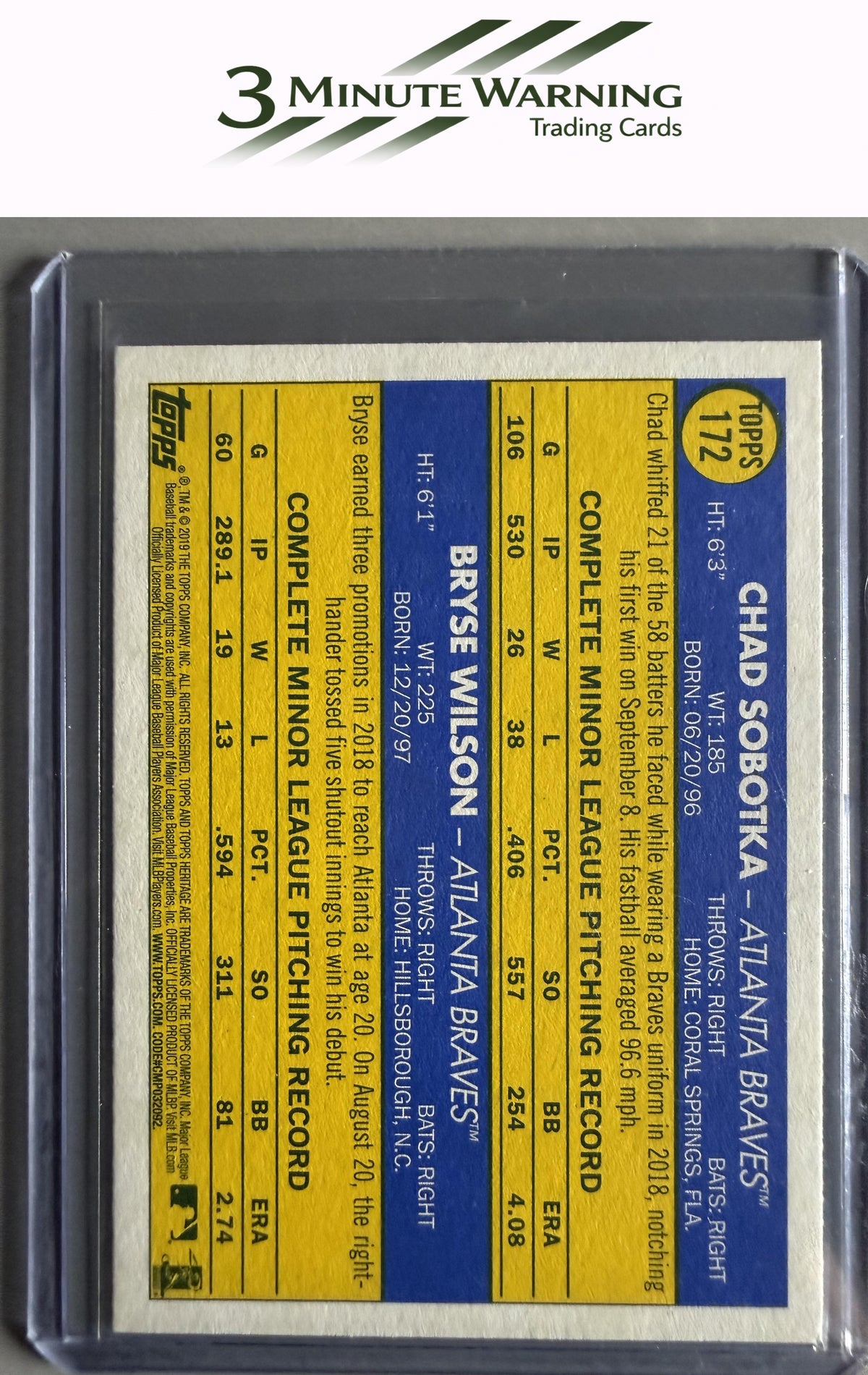 2019 Topps Heritage #172 Braves 2019 Rookie Stars (Chad Sobotka / Bryse Wilson)