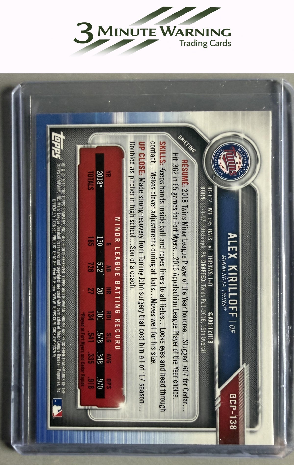 2019 Bowman #BCP-138 Alex Kirilloff Chrome Prospects