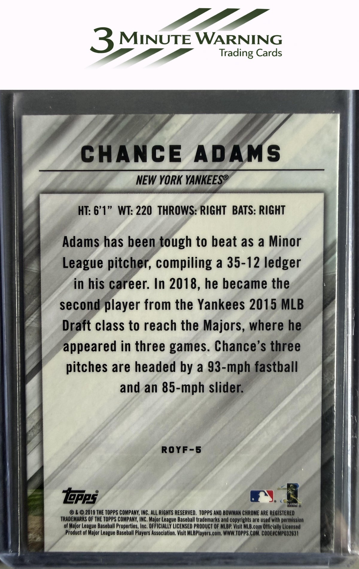 2019 Bowman #ROYF-5 Chance Adams Rookie of the Year Favorites