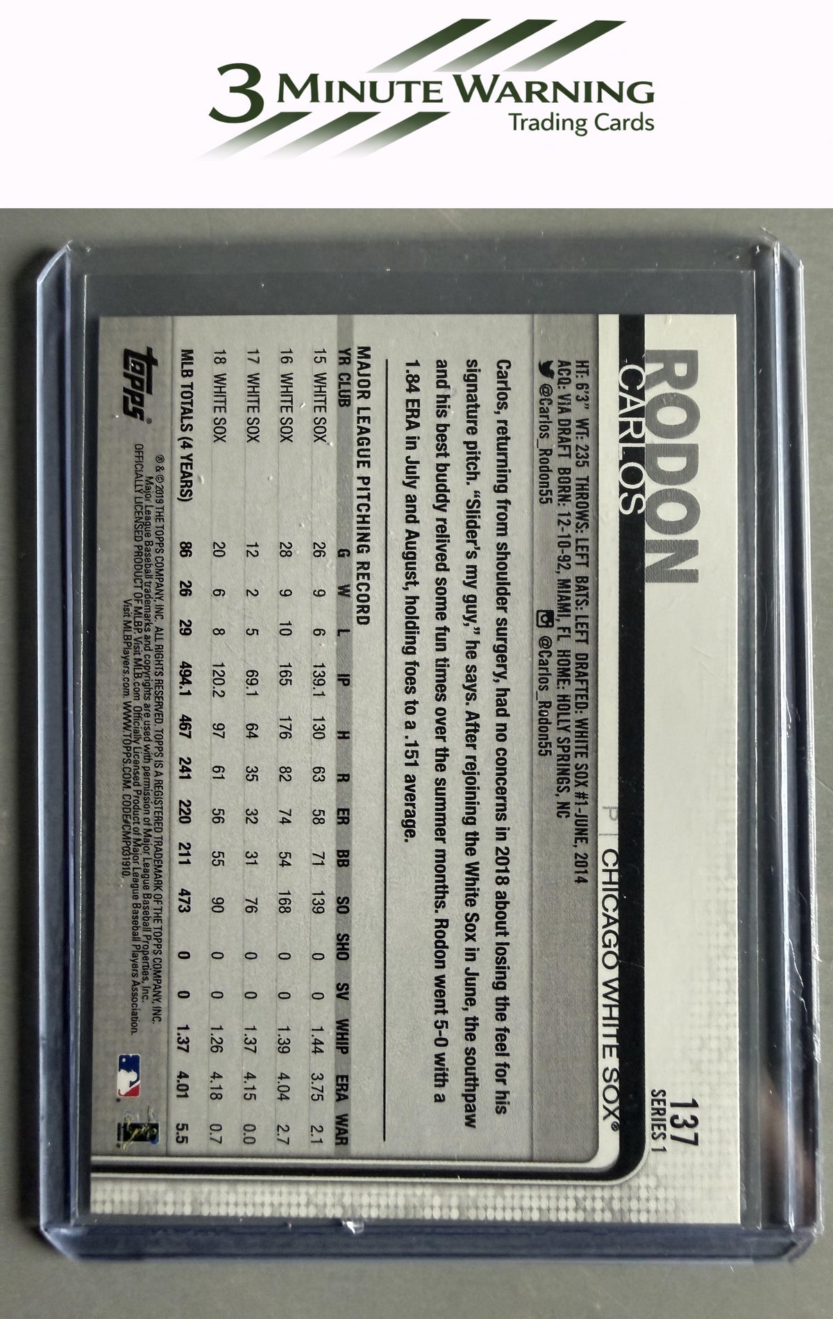 2019 Topps #137 Carlos Rodon 150th Anniversary
