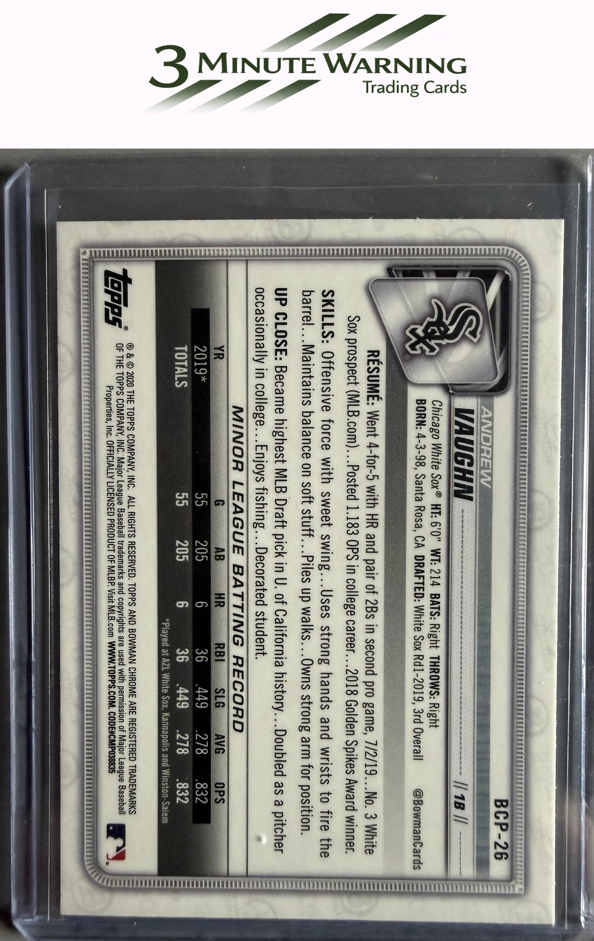 2020 Bowman #BCP-26 Andrew Vaughn Mojo