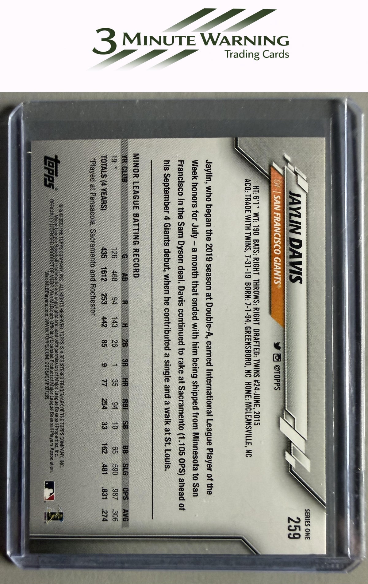 2020 Topps #259 Jaylin Davis