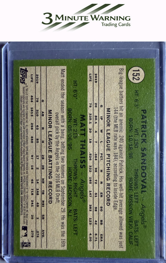 2020 Topps Heritage #152 Angels 2020 Rookie Stars (Patrick Sandoval / Matt Thaiss)