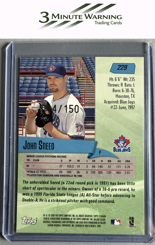 2000 Stadium Club #229 John Sneed One of a Kind #/150