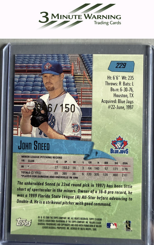 2000 Stadium Club #229 John Sneed One of a Kind #/150