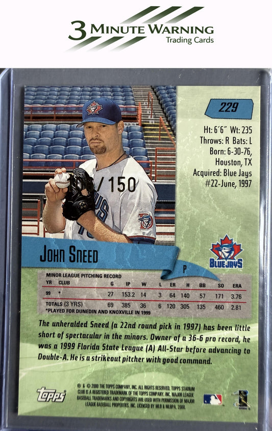 2000 Stadium Club #229 John Sneed One of a Kind #/150
