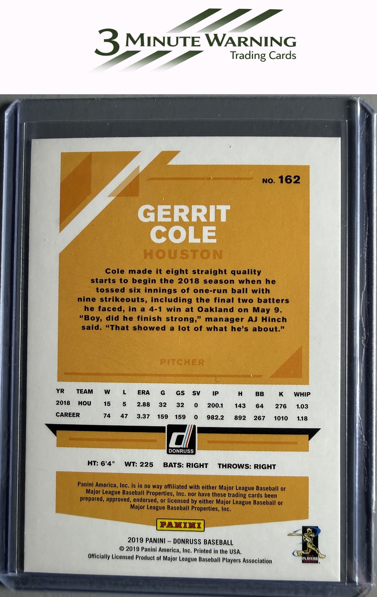 2019 Donruss #162 Gerrit Cole Holo Pink