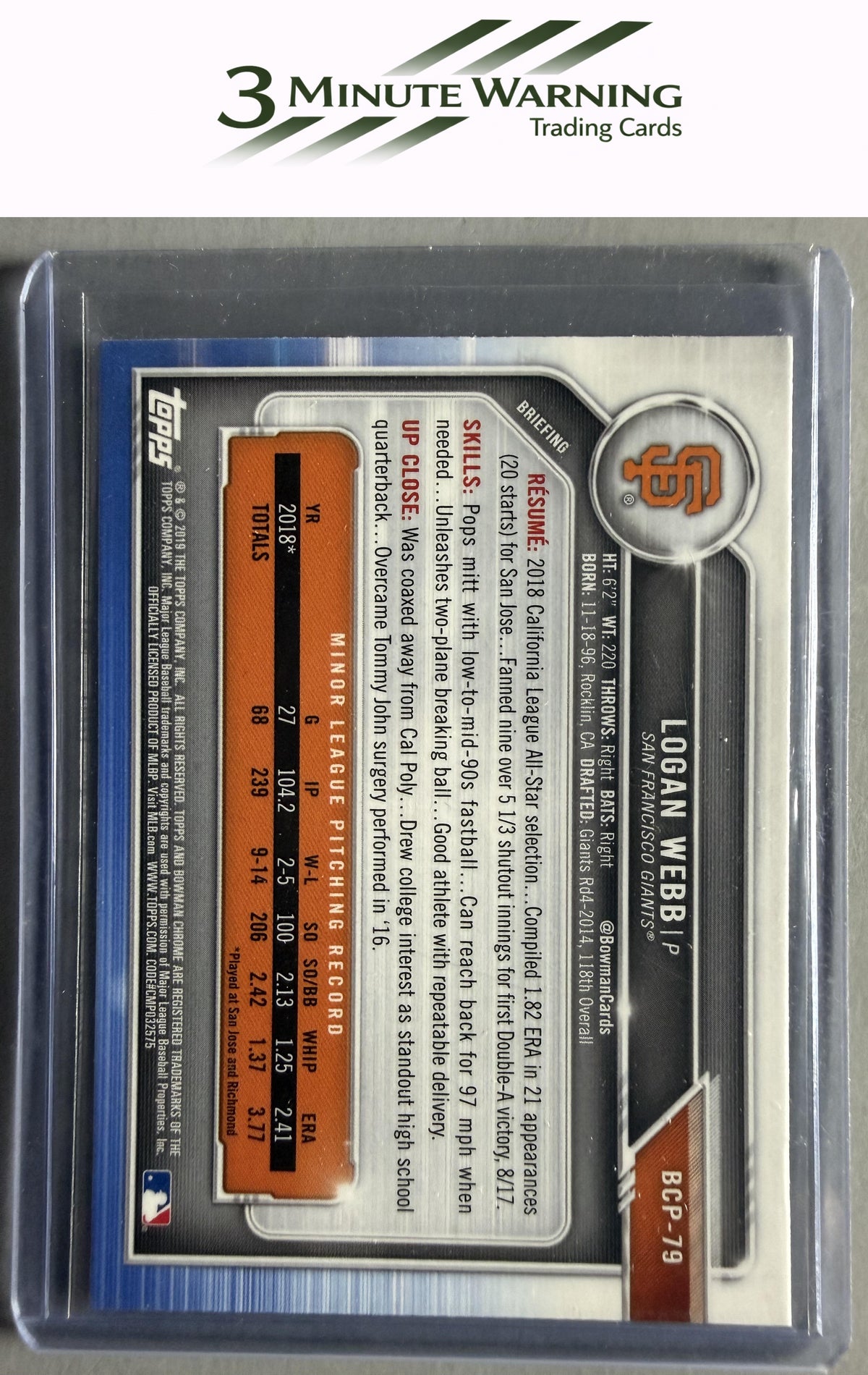 2019 Bowman #BCP-79 Logan Webb Chrome Prospects