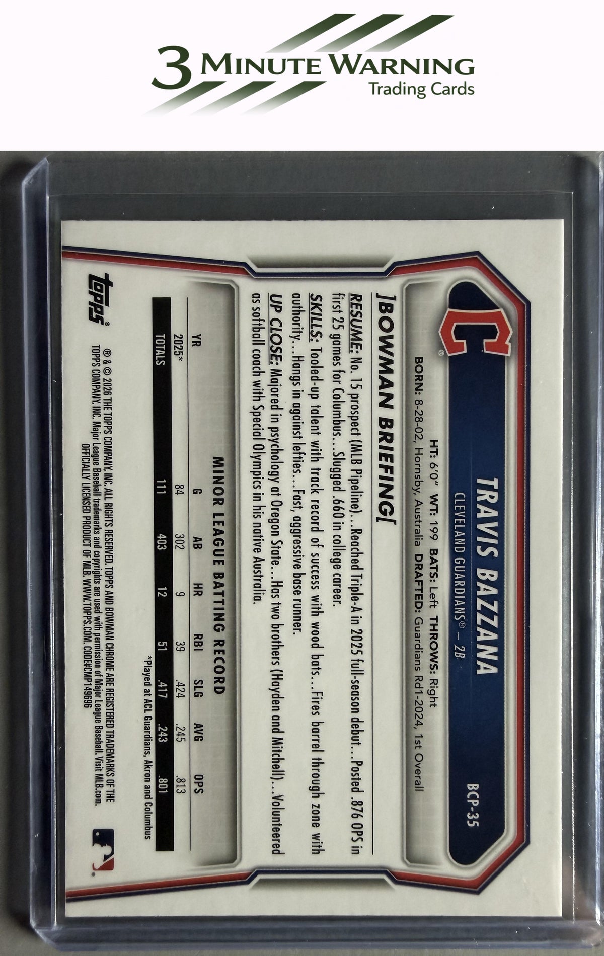 2026 Bowman Chrome #BCP-35 Travis Bazzana Chrome Mojo