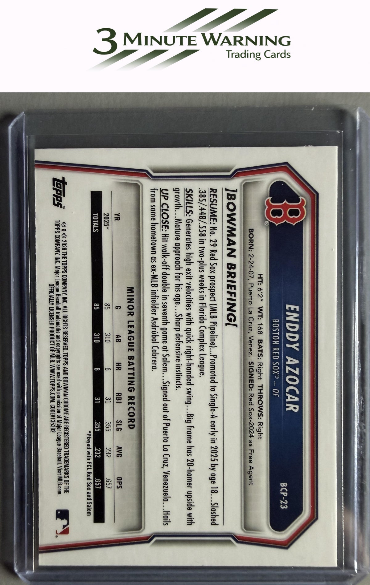 2026 Bowman #BCP-23 Enddy Azocar Chrome Lazer
