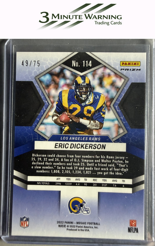 2022 Panini Mosaic #114 Eric Dickerson Mosaic No Huddle Blue #/75