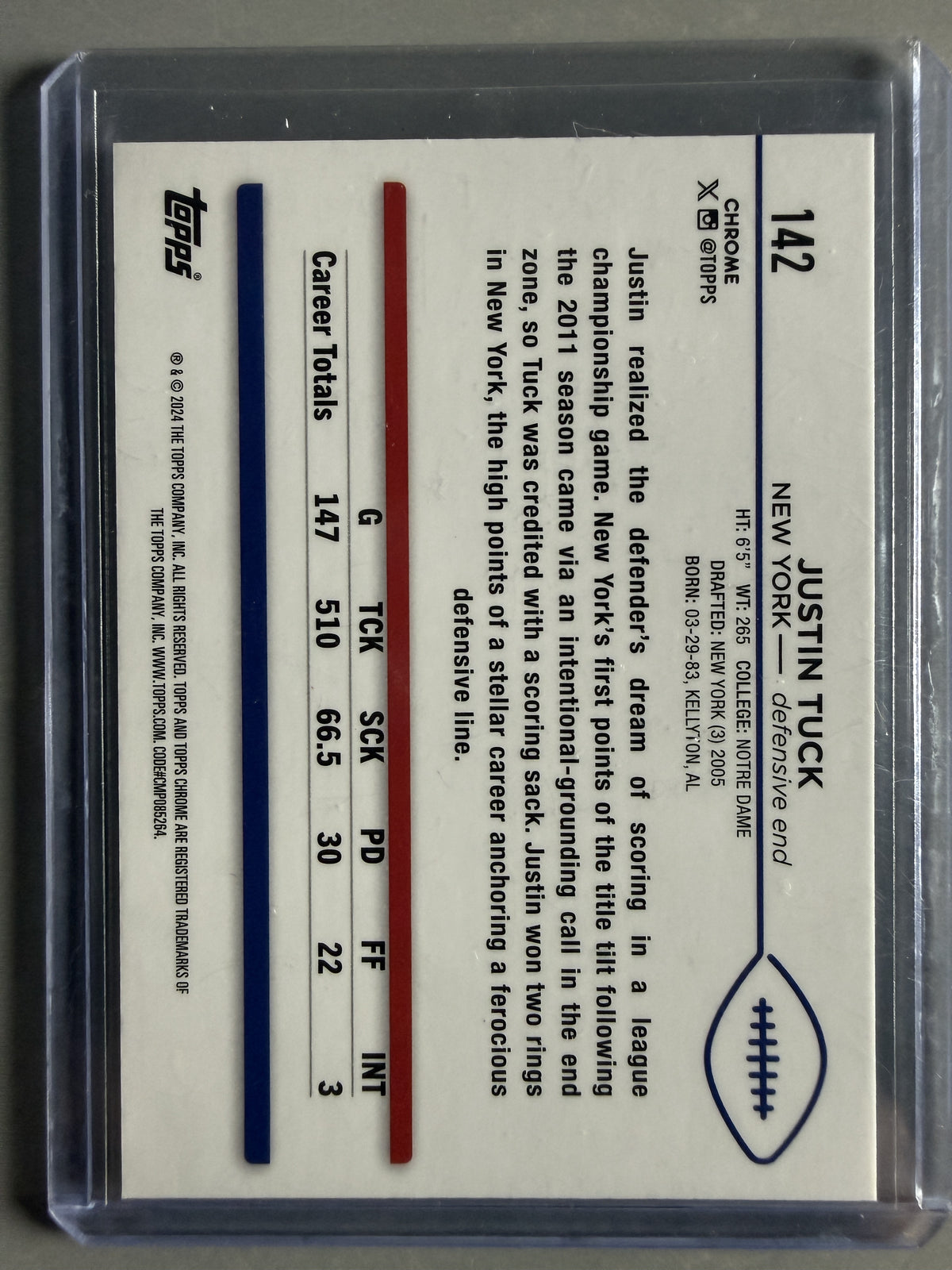 2024 Topps Chrome #142 Justin Tuck X-Fractor